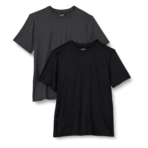 Image of Amazon Essentials Men's Active Quick-Dry Tech Stretch Lightweight Short-Sleeve T-Shirt, Pack of 2, Black/Graphite Heather, M