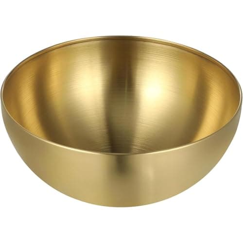Image of Harnovlis Stainless Steel Mixing Bowl, Salad Bowls, 1.5L Large Gold Serving Bowl, Soup Cereal Gold Ramen Bowls, Metal Bowls Tableware for Korean Soup Rice Noodle Pasta Snack Kitchen Food Container