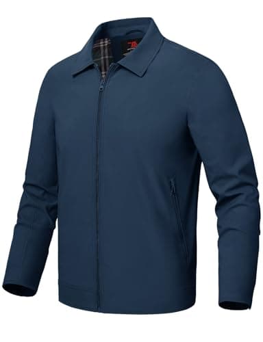 Image of Rdruko Mens Lightweight Jackets Summer Smart Casual Jacket Light Bomber Jackets Outdoor Thin Windbreaker Coat with Zip Pockets Navy Blue M