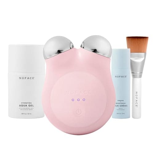 Image of NuFACE MINI+ Microcurrent Facial Device Kit - FDA Cleared Face Sculpting & Skin Firming Device to Contour & Tone + Microcurrent Gel Activator, Silk Creme & Applicator Brush - Sandy Rose
