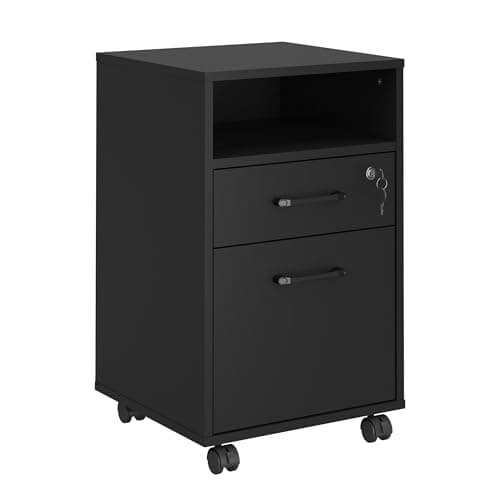 Image of Panana Mobile File Cabinet, Lockable Filing Storage Unit Cupboard with 2 Drawers and 1 Open Shelf for A4 / Letter Size, Home Filing Furniture for Office, Bedroom and Living Room (Black)