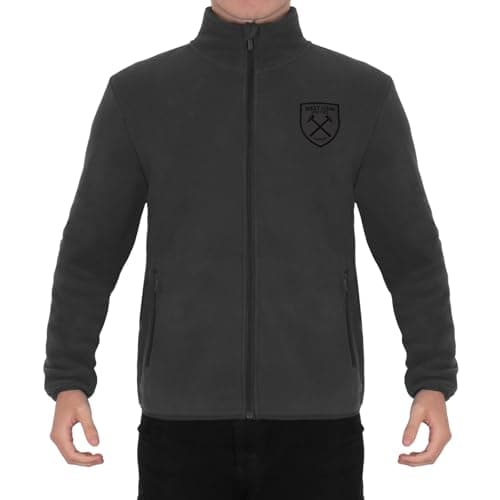 Image of West Ham United FC Men's Official Full Zip Fleece Jacket – Grey, Medium