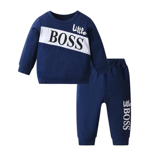 Image of Kumsolu Toddler Baby Boy Clothes Long Sleeve Sweatshirt Trouser Set Tracksuit Outfits