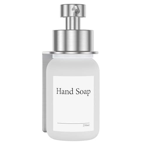 Image of Glass Soap Dispenser, Wall mounted Soap Dispenser for Kitchen and Bathroom, Stainless Steel Pump Dispenser for Liquid Soap, No Drilling Required | 250 ml (Frost/Silver)