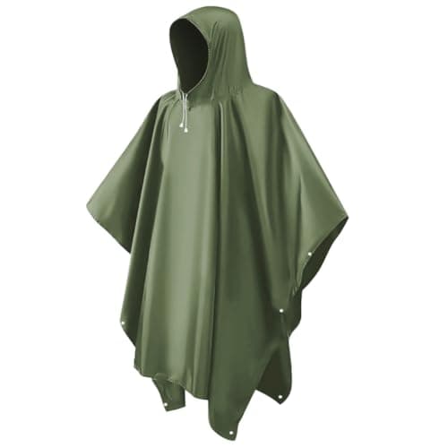 Image of LEEPAT Waterproof Rain Poncho Adult Lightweight Reusable Hiking Rain Coat Jacket with Hood for Outdoor Hiking Camping Cycling Traveling (Green)