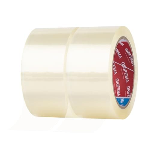 Image of GRIFEMA GA4003-2 Clear Low Noise Packing Tape 2 Rolls Strong Heavy Duty Parcel Tape Strong Adhesive Sellotape Industrial Duty Cellotape for Packing Boxes, Moving House(5CM X 66M)