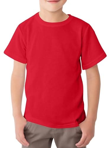 Image of Looks Divine Gift Kids T-Shirt Crew Neck Short Sleeve Boys Cotton T-Shirts Plain Tops for Childerns (UK, Age, 7 Years, 8 Years, Regular, Red)