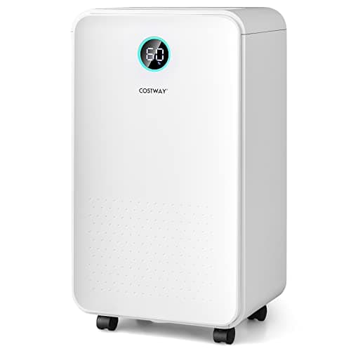 Image of COSTWAY 12L/Day Dehumidifier with Digital Control Panel, Continuous Drainage, Laundry Drying, 3 Modes, Timer & Child Lock, Portable Dehumidifiers for Home Damp (24H Timer, 28x20x50cm)
