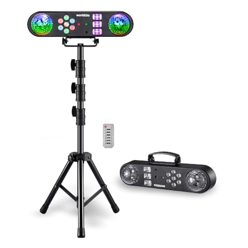 Image of DJ Light with Stand, WorldLite 5-in-1 Party Bar Light Set with Magic Ball, Led Par, Red & Green Pattern, Strobe/UV, Portable Tripod DJ Stage Lighting System for Disco Gig Band Wedding