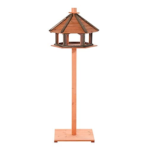 Image of PawHut Wooden Bird Feeder Bird Table with Roof for Outside Use Brown 130cm