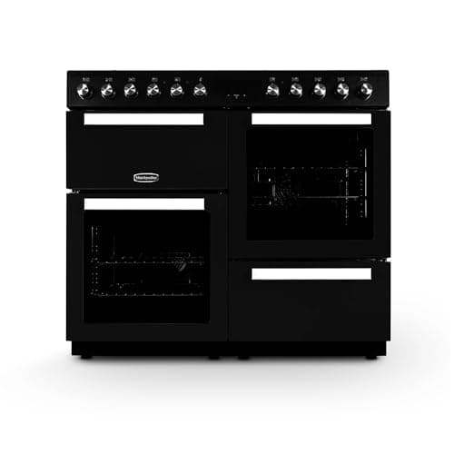 Image of Montpellier MDFRC100K 100cm Dual Fuel Range Cooker Black, 7 Gas Burners, Double Electric Oven, Separate Grill, Cast Iron Pan Supports, Large Capacity Freestanding Cooker