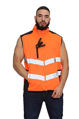 Image of MALAIKA HI Vis Viz Body Warmer Visibility Fleece Polyester Waterproof Gilet Waistcoat (M, Orange-Navy)