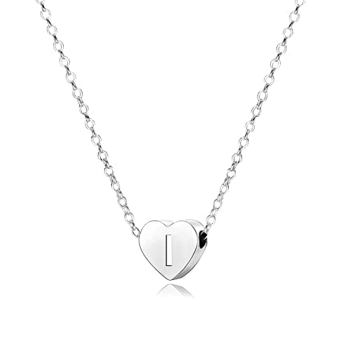 Image of KENYG S925 Silver A-Z Capital Initial Heart Pendant Necklaces for Women Girls Lady for Christmas Birthday Graduation,Women Choker Tiny Necklaces Fashion Jewellery (I)
