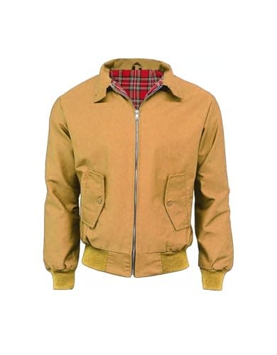Image of Fashion Force Men’s Harrington Jacket Classic Retro 1970s Scooter Style Vintage Bomber Coat with Tartan Lining – Mustard – XXL