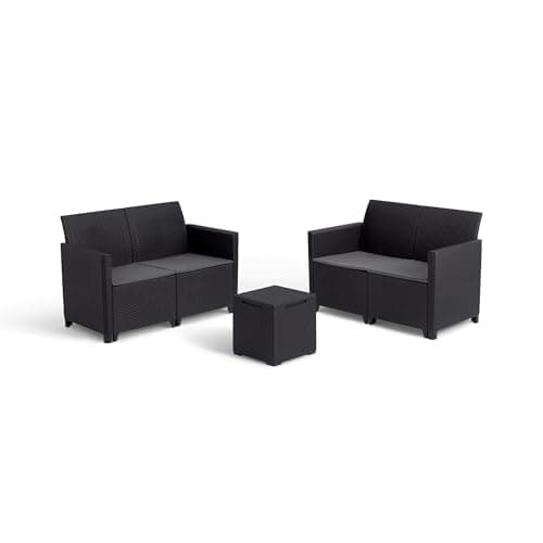 Image of Keter Marie Outdoor Lounge Set | 2 Sofas + Vigo Storage Table + Cushions | Rattan-Effect Finish | Weatherproof Resin | 15-Min Easy Assembly | 3-Year Guarantee