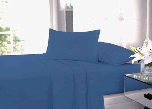 Image of Polycotton Flat Sheet - Easy Care Non-Iron Flat Bed Sheets - Soft & Breathable - Top Bed Sheet for Single, Double, King & Super King Beds (Mid Blue, Single)