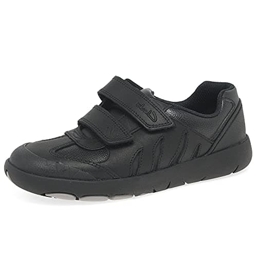 Image of Clarks Rex Stride Toddler Leather Shoes in Black Size 9