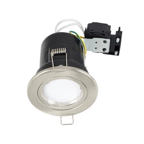 Image of MiniSun | 4 x Fired Rated Die Cast Twist & Lock Brushed Chrome GU10 Ceiling Downlights | Downlights & Home Improvements Essential | Mains Wired