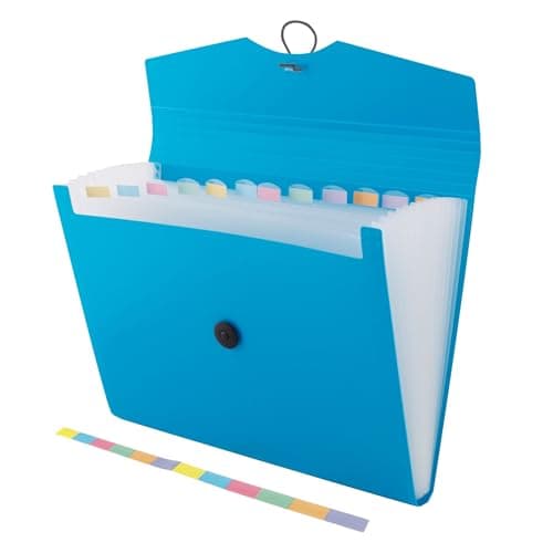 Image of D.RECT | Expandable Expanding File | Document Organiser | Folders Expander for School - Office - Home | Expanding File Folders | Pockets Filing Box | 12 Compartments | Size: A4 | Colour: Blue 110390