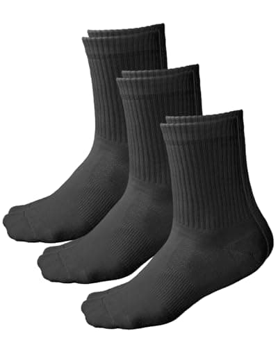 Image of vitsocks Women's Crew BAMBOO Sports Socks (3 PAIRS) Thin Athletic Tennis Skate Gym Tube Ladies Ribbed Cushioned Heel, plain black, 6-8 uk