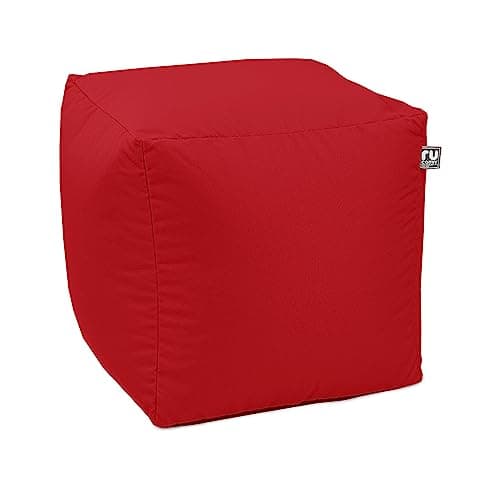 Image of rucomfy Beanbags Indoor Outdoor Cube Adult Bean Bag Pouffe. Home or Garden Extra Seating. Square Water Resistant Footstool 38 x 38cm (Red)