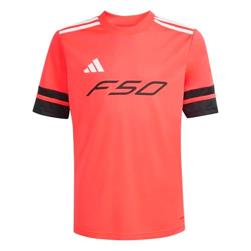 Image of adidas Unisex Kids F50 Jersey Short Sleeve Kids, Lucid red/Black/White, 9-10 Years