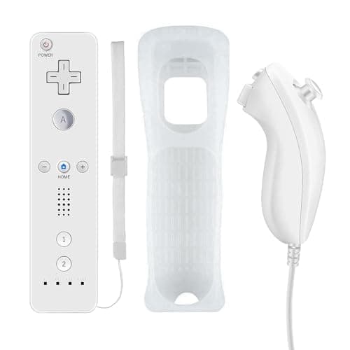 Image of QUMOX Wii Remote Controller, Game Remote Controller with Silicone Case and Wrist Strap for Wii and Wii U White