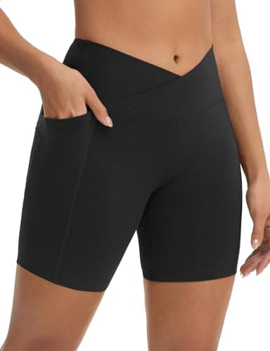 Image of baleaf Cyling Shorts Women Running Short Womens with Pockets Yoga Gym V Waisted Tummy Control Black S