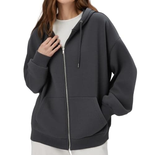 Image of JiaYouLC Women's Lightweight Hoodie with Pockets Solid Color Long Sleeve Zip Up Sweatshirt for Ladies UK (UK, Alpha, S, Regular, Regular, Gray)