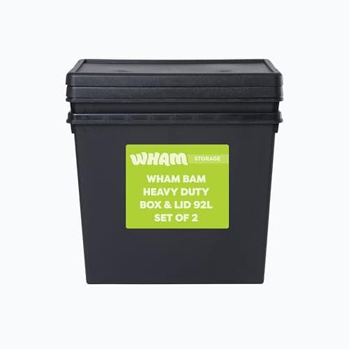 Image of Wham Bam 2 x 92L Heavy Duty Boxes with Lids | Eco-Friendly Storage | Ideal for Tools, DIY & Outdoor Gear | 100% Recycled Plastic | Made in UK