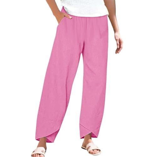 Image of Generisch Linen Trousers Women's Long Summer Cotton Linen Trousers Large Sizes Fabric Trousers Wide Leg Barrel Pants Loose Comfortable Harem Trousers Loose Comfortable High Waist Slip-On Trousers with