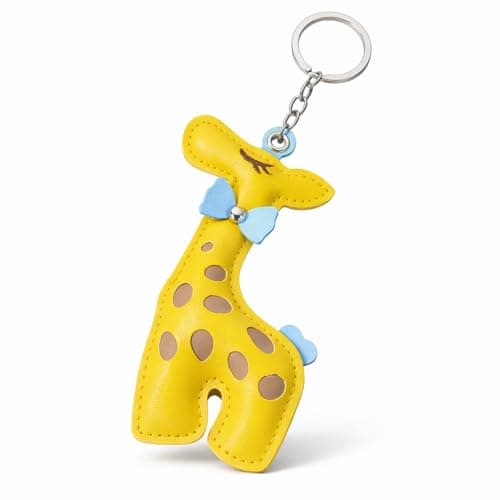 Image of VEOWOO Animal Keyring – Giraffe Keychain Bag Charms for Women with Spotted Design and Blue Bow Tie, Cute Key Rings Gifts for Friends, Girls, Family and Animals Lovers