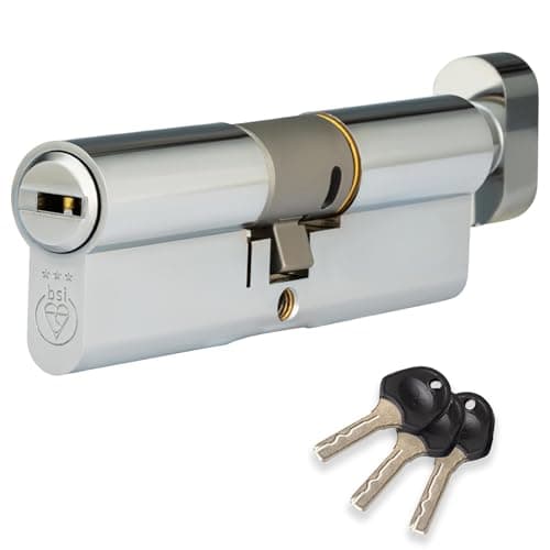 Image of XFORT Colossus Polished Chrome 3 Star Kitemarked Thumb Turn Euro Cylinder Lock 40EX/40T (80mm), British Standard TS007 Anti-Snap Barrel Lock, Upvc Door Lock.