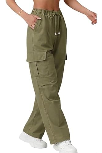 Image of Re Tech UK - Womens Cargo Trousers with 4 Pockets - Bengaline Quality Stretch Fabric - Relaxed Fit, Elasticated High Waist - Great Cargo Trousers for Women - Ladies Work Pants Combat Style (Khaki, XL)