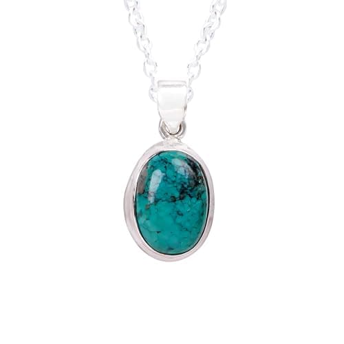 Image of GEMKORA Natural Real Tibetan Turquoise Crystals Bezel Pear Pendant Necklace, Polished Birthstone, Healing Cabochon Gemstone, Birthday, Christmas Day Gift Jewelry, 925 Sterling Silver Jewellery 18 inch