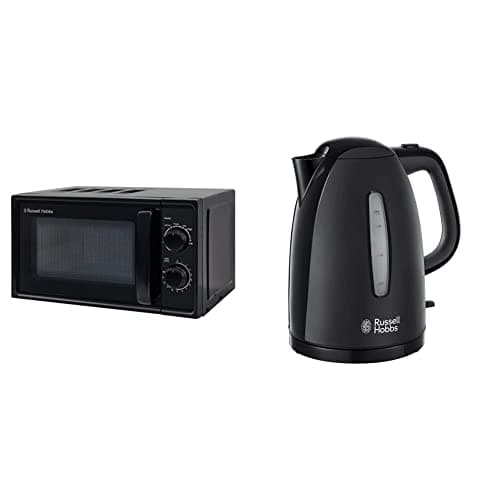 Image of Russell Hobbs Textures 17 Litre Black Manual Microwave, RHM1725B & Textures Plastic Kettle 21271, 1.7 L, 3000 W - Black