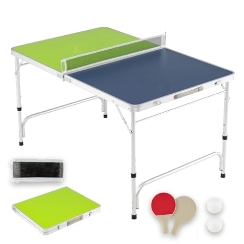Image of SPOTRAVEL Folding Table Tennis Table, Indoor Outdoor Portable Ping Pong Table with 3-Level Adjustable Height, Net, 2 Paddles, 2 Balls, Quick Instrallation