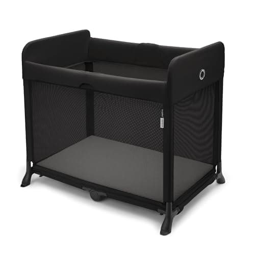 Image of Bugaboo Stardust - All-in-one, Quick to Assemble, Black pop-up Travel cot and playpen for Babies and Toddlers with Mattress and Zip-in Bassinet, Midnight Black