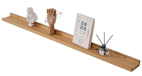 Image of Gieanoo Oak Floating Shelf, 100cm Solid Wood Rustic Shelf Wall mounted Picture Ledge Shelves with lip radiator shelf Display Shelving For Living Room,Kitchen,Bedroom,Bathroom