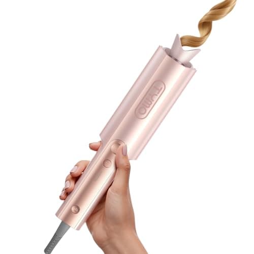 Image of TYMO CurlPro Plus Hair Curler Automatic Rotating - Long Barrel Curling Wand for Long Hair, Ceramic Curling Iron for Women, Anti-Scald, Tangle-Free, 600M Ionic, Dual Voltage, UK Plug, Gold Blush, 25 mm