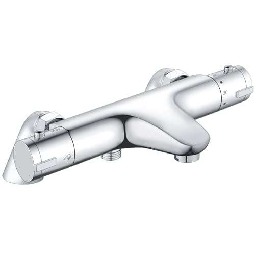 Image of Thermostatic Bath Shower Mixer, Bevankly Exposed Thermostatic Shower Mixer Taps Valve Anti Scald Tap, Deck Mounted Bath Shower Mixer Bar with Anti-Scald Control Valve, Brass, 180mm