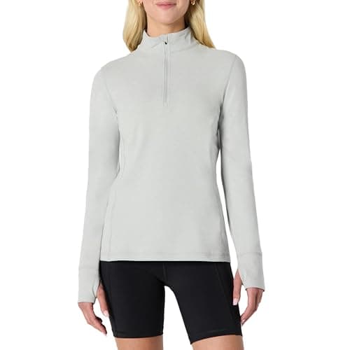 Image of Amazon Essentials Women's Athletic Soft Performance Lightweight Quarter-Zip Long-Sleeve Workout Top, Dove Space Dye, XS