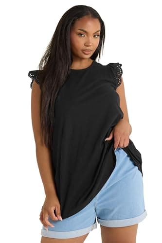 Image of Yours Curve Broderie Anglaise Frill Sleeve Vest Top - Women's - Plus Size Curve