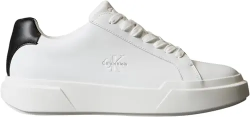 Image of Calvin Klein Men’s Chunky Lace-up Leather Cupsole Trainers, White (Bright White/Black), 6