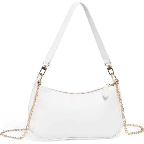 Image of WantGor Clutch Tote Handbags, Shoulder Purse for Women Crossbody Bags Mini Hobo Bag Retro Vegan Leather Trendy Handbag (White)