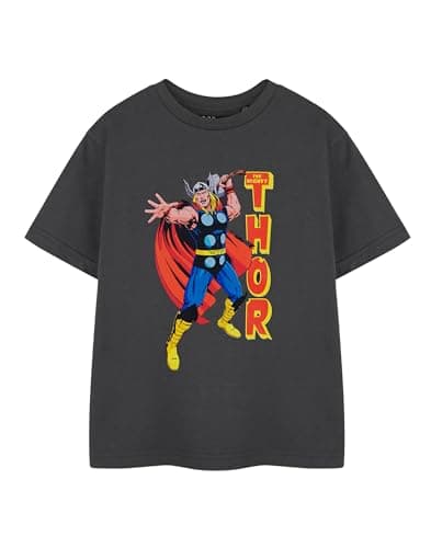 Image of Marvel Thor Kids Short Sleeve Charcoal T-Shirt | Superhero Graphic Tee for Kids | Short Sleeved T-Shirt with Iconic Hammer Design | Avengers Children's Apparel | Movie Merchandise Gift