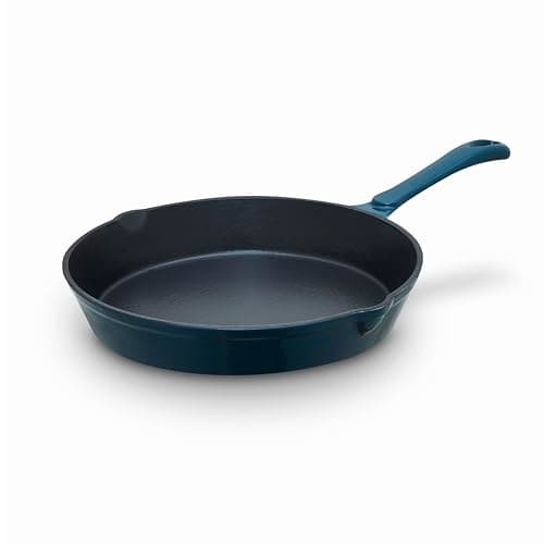 Image of Barbary & Oak Nattura 26cm Cast Iron Round Pan, Durable Enamel Interior, Induction Compatible, Dual Side Spouts, Agave, BO800255AGV