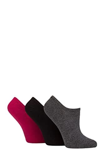 Image of Pringle Ladies Plain Cotton Secret Socks Pack of 3 Black/Grey/Plum Plain 4-8