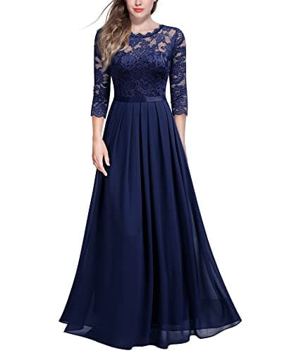 Image of MIUSOL Women's Retro Floral Lace 3/4 Sleeve Wedding Bridesmaid Maxi Dress (XX-Large, Navy Blue)