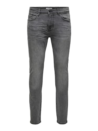 Image of ONLY & SONS Mens Onswarp Grey Dcc 2051 Noos Skinny Jeans, Grey (Grey Denim Grey Denim), 4 UK